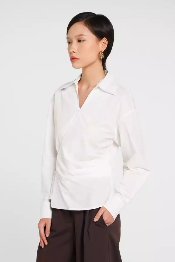 MINIMAL - Raline Blus Wrap Lengan Panjang - White Colour White