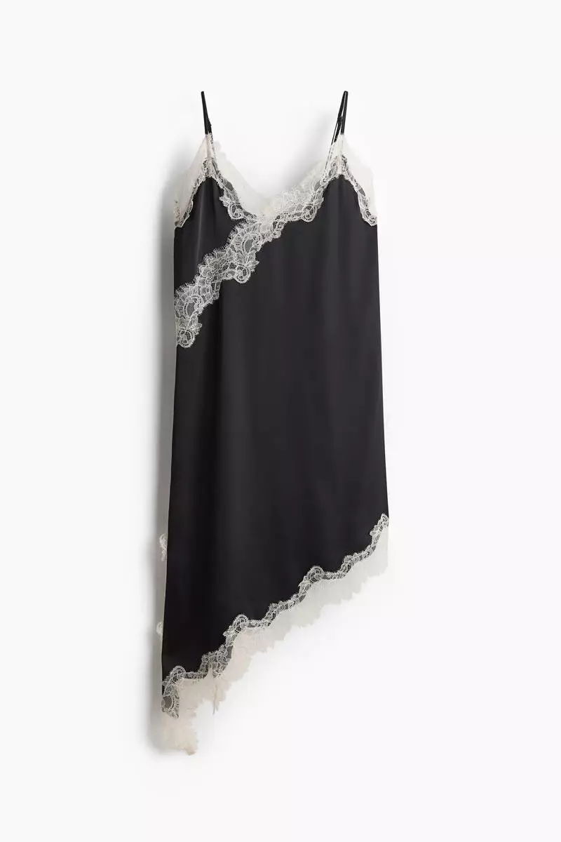 Lace-trimmed asymmetric nightslip