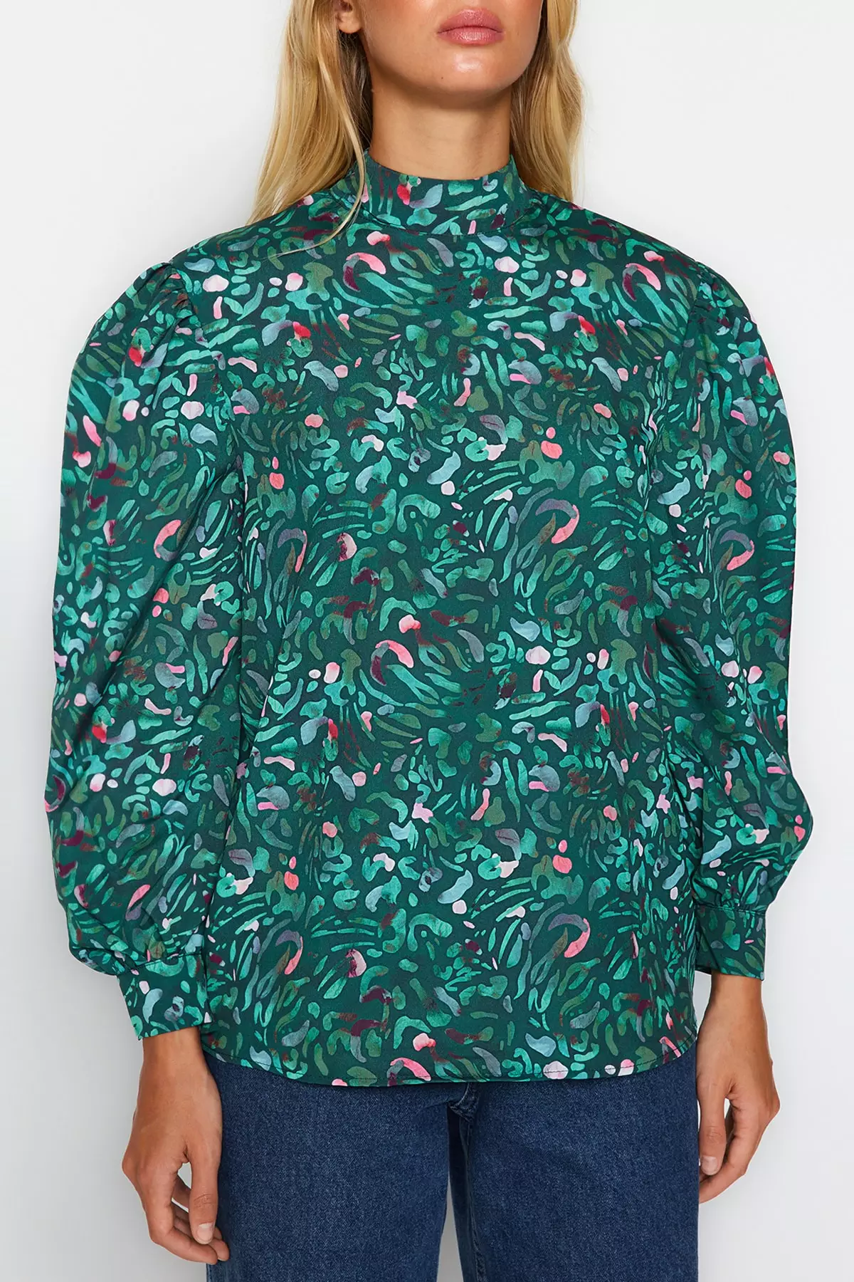 Printed Mock Neck Blouse