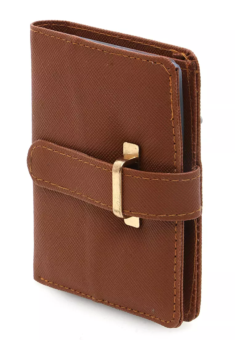 Jareth Dompet Wanita Motif Polos Simple Pengait Slot - Coklat
