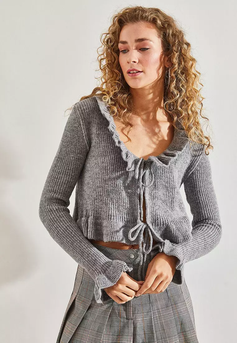Women's Ruffled Openwork Knitwear Cardigan