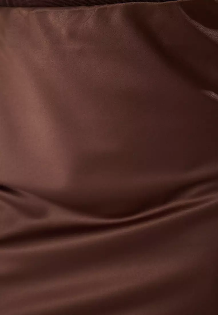 Bronze Satin Woven Long Elegant Skirt