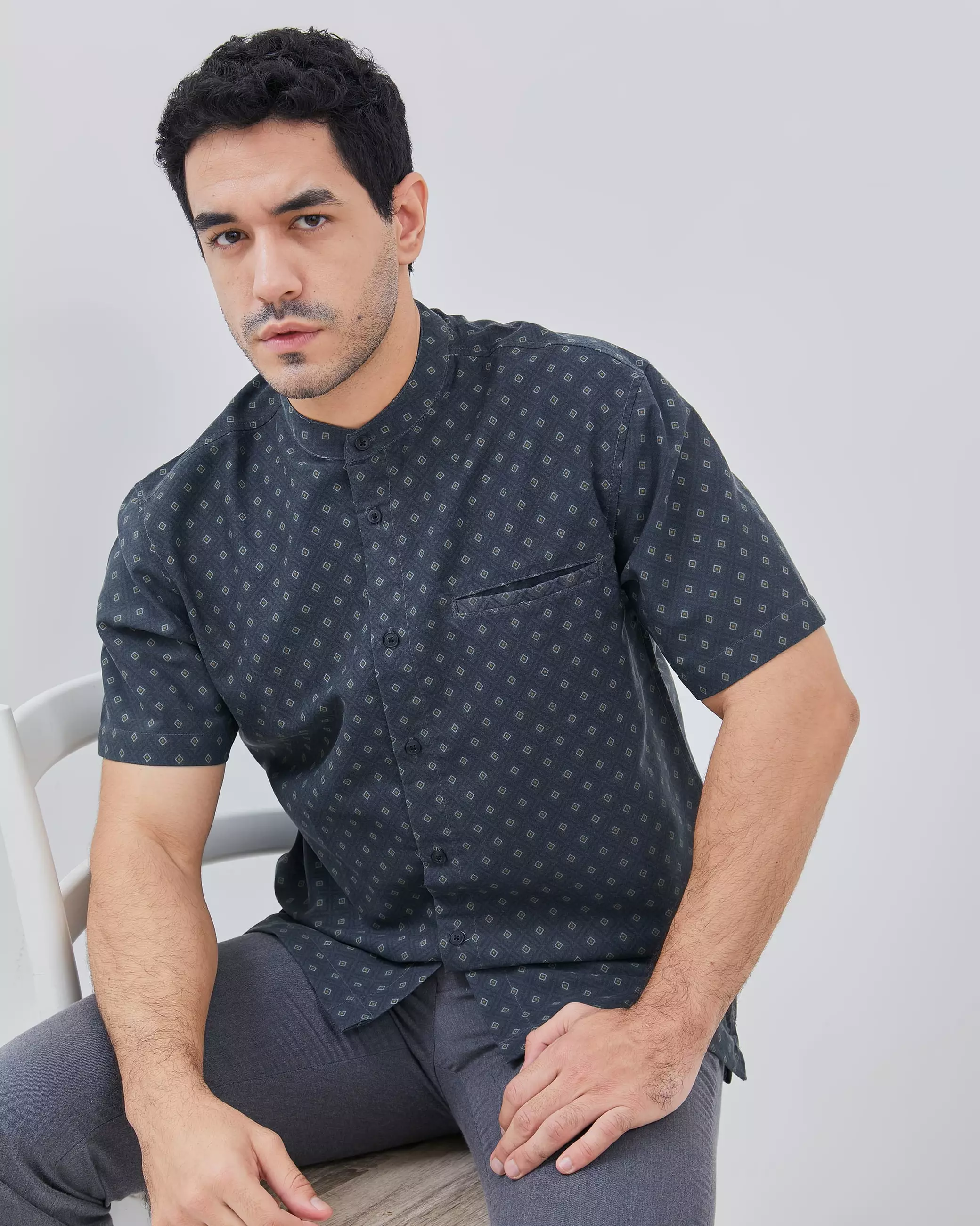AMK Kemeja Koko Pria Lengan Pendek KK BB Amman Ss Grey
