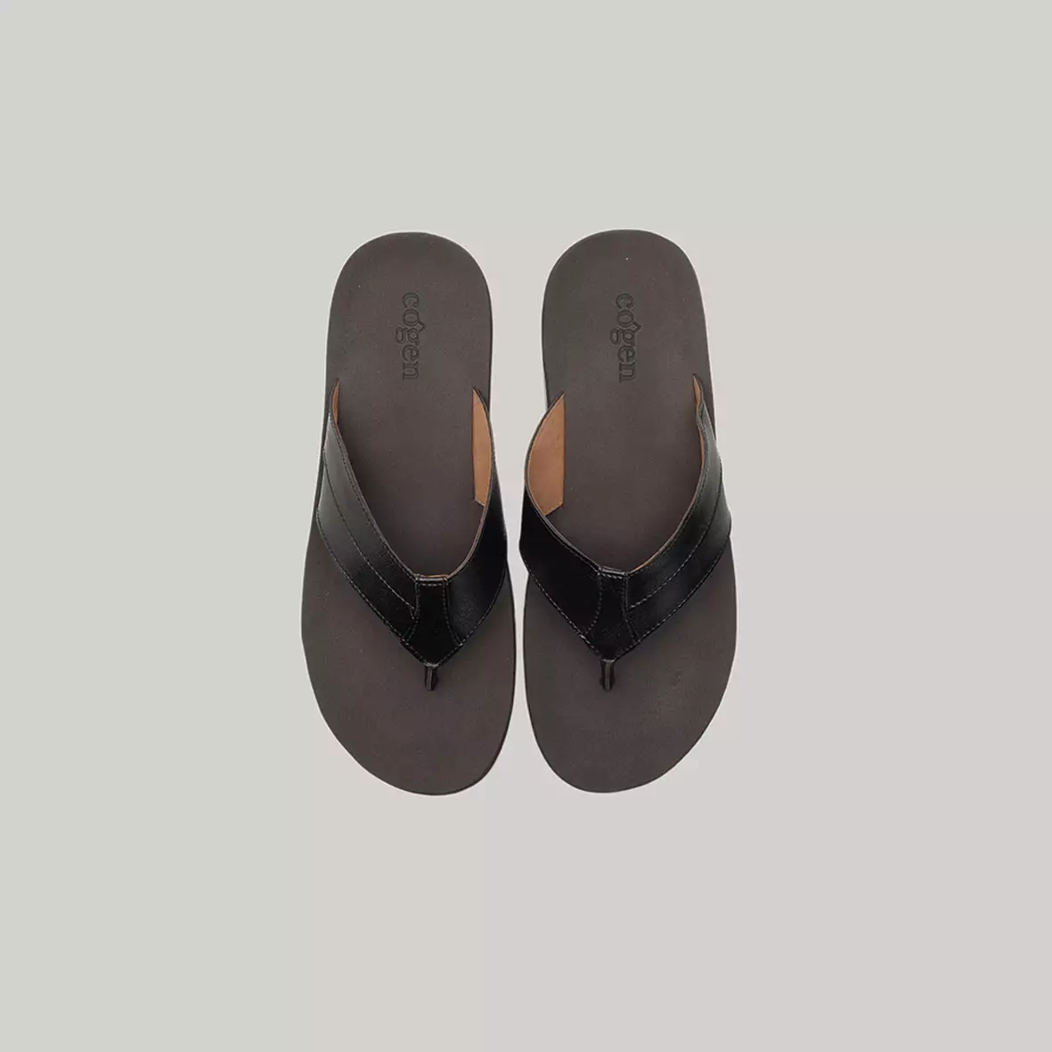 Sendal Jepit Kulit Pria Cogen Sandal Cowok Flip Flop Marino Leather - Black