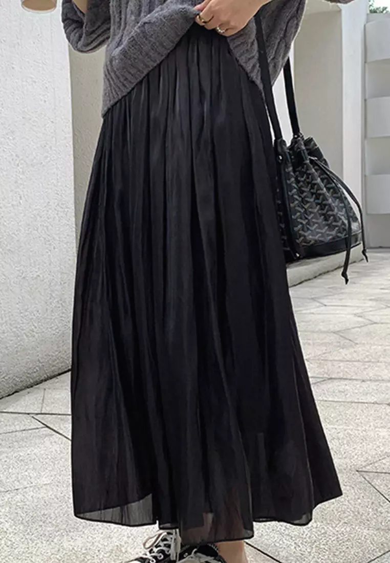 超仙氣質高腰百褶半身裙 A21090607BK