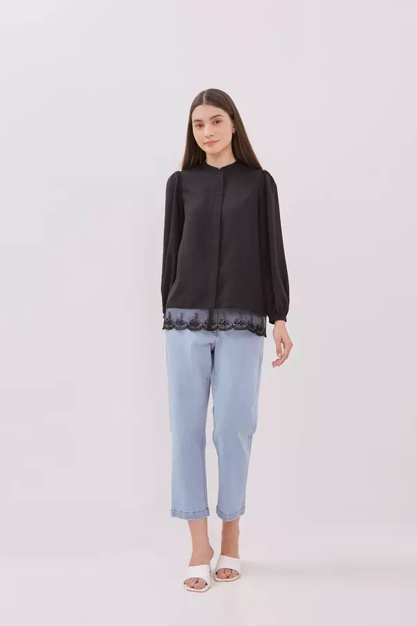 MINIMAL - Maisy - Blouse With Lace Detail - Black Colour Black