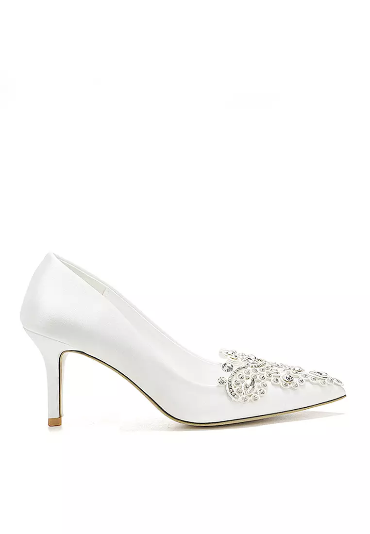 White satin new arrivals court shoes