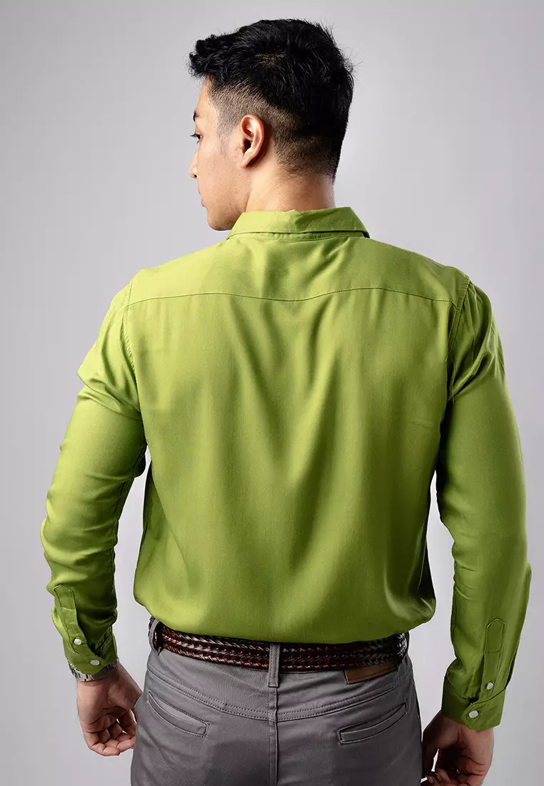 Viscose Olive Green Casual Shirt