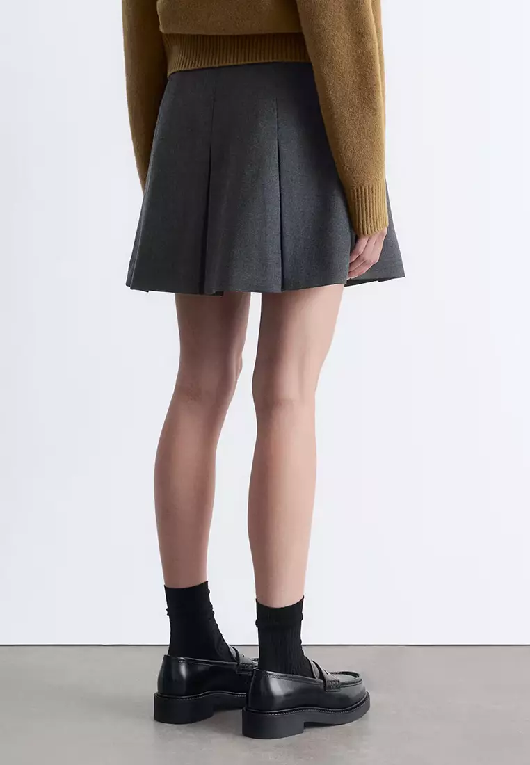 Pleated Wool Mini Skirt