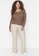 Trendyol beige Plus Size Slit Detailed Knitted Pants 3C89AAA6151C09GS_5