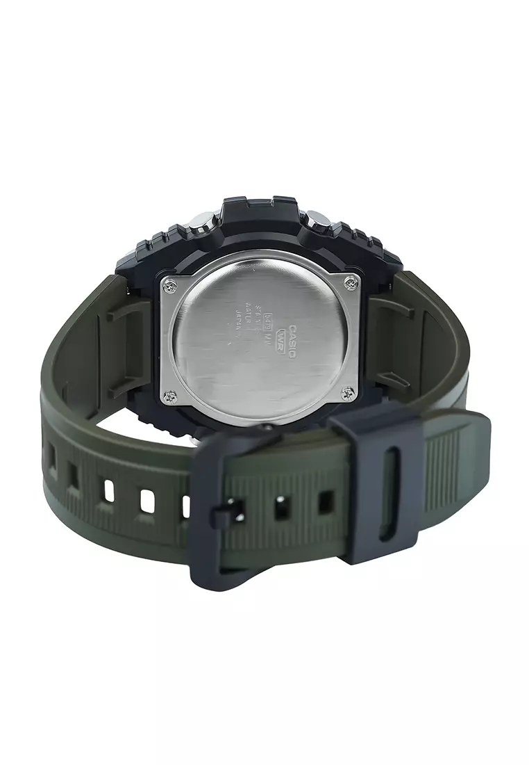 Jam Tangan Analog Digital Pria Casio MWQ-100-3AV Green Resin Strap
