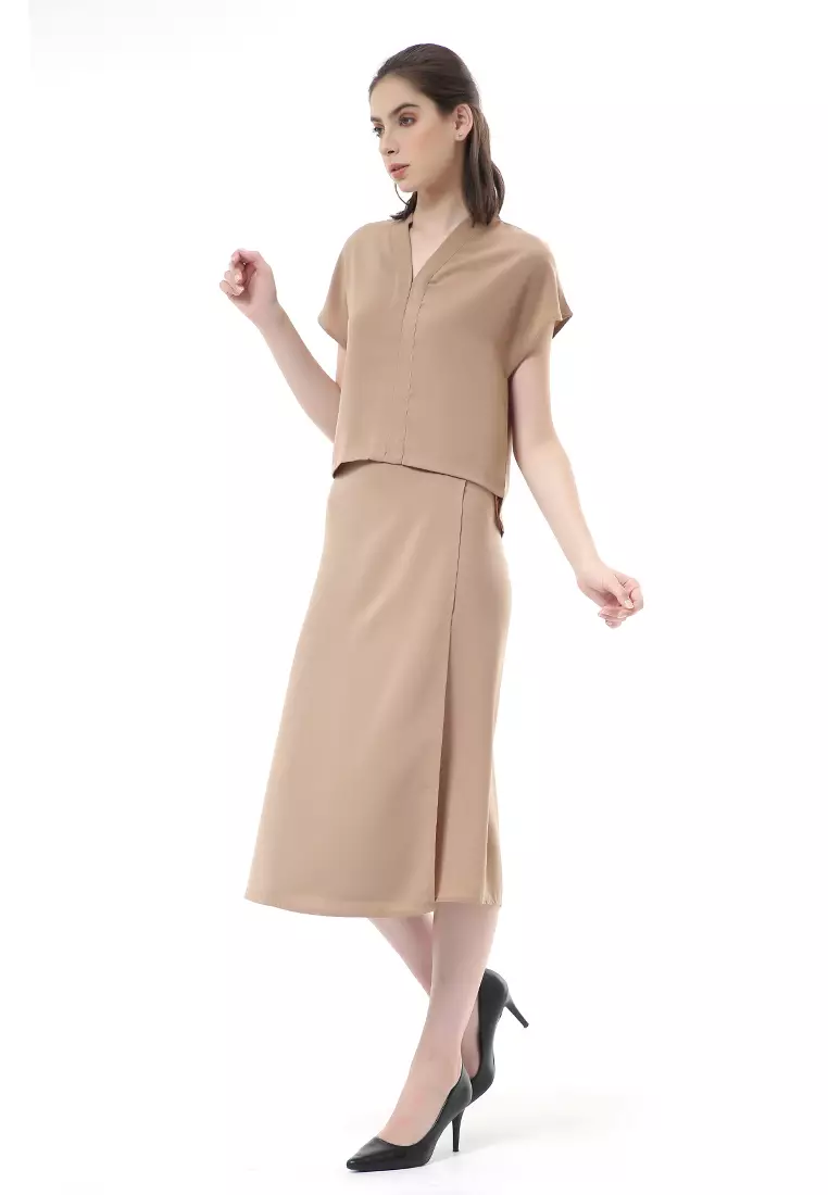 Nayra Setelan Baju & Rok Wanita One Set Adjustable Short Sleeve Material Dolce ORIGINAL - Milo