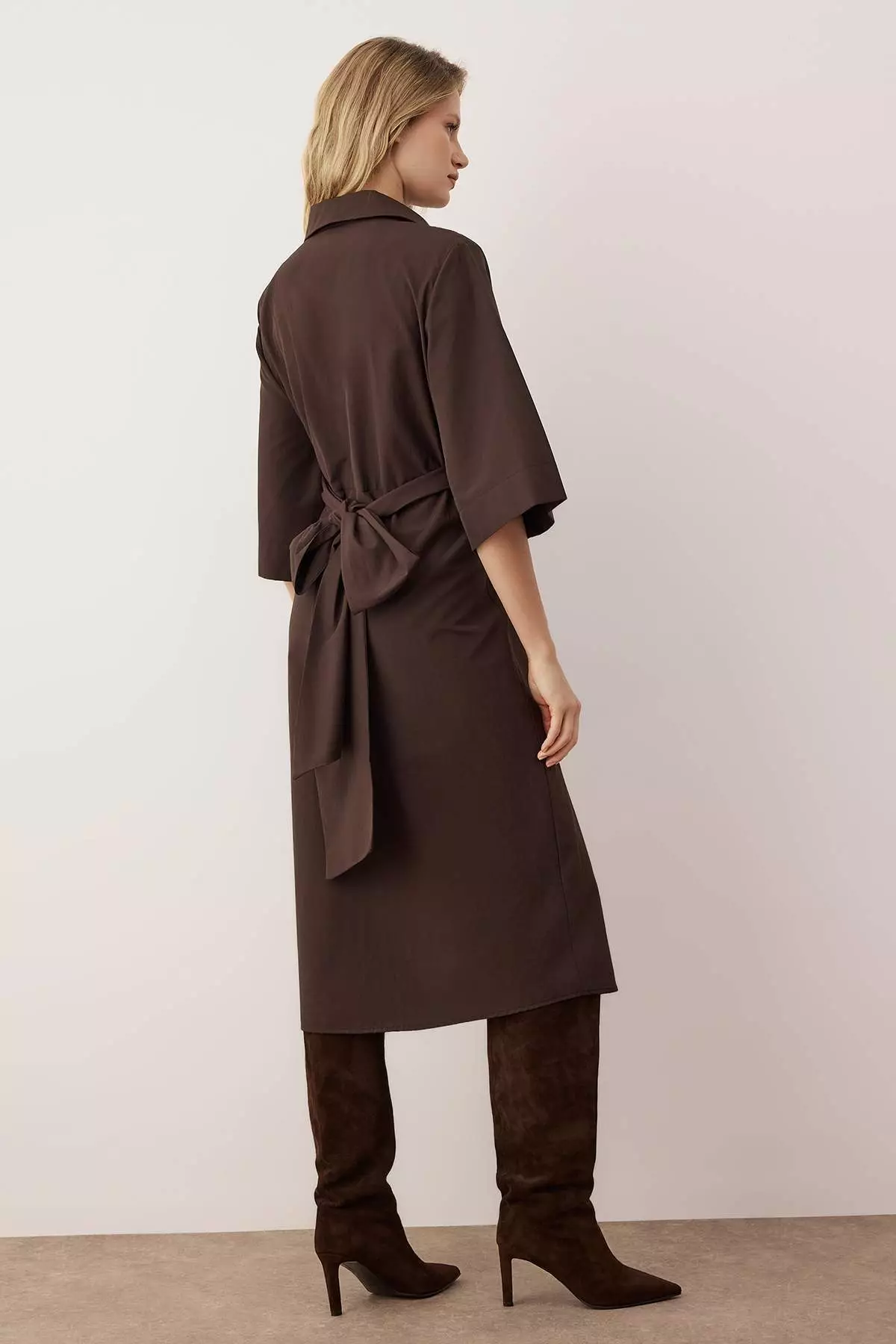 Body Unselective Dark Brown Waist Belt Detailed Woven Dress Twoaw26El243