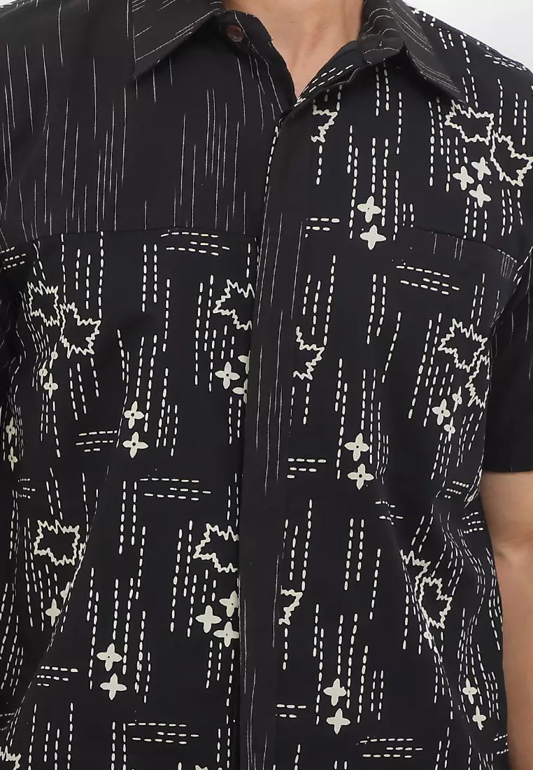 Hem Lengan Pendek Katun Batik Lurik Garutan Eksklusive Janitra Lining Furing Nareswara Lengan Pendek Black