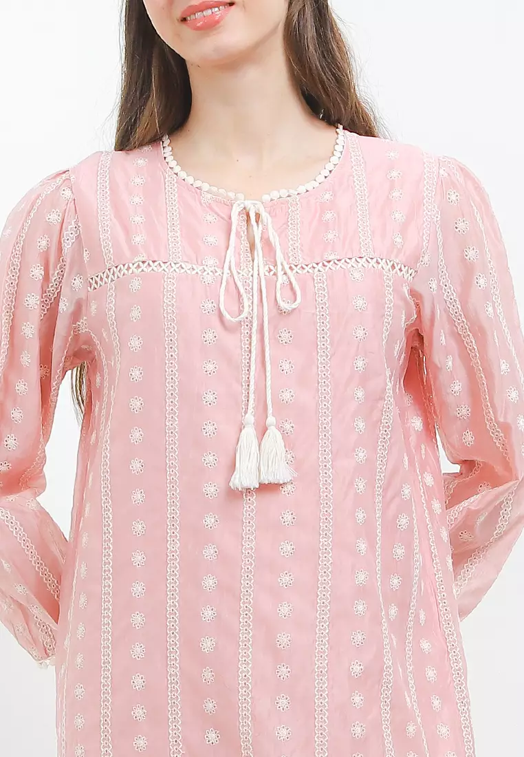 L/S Ruffle Hem Silk Eyelet Maxi Dress