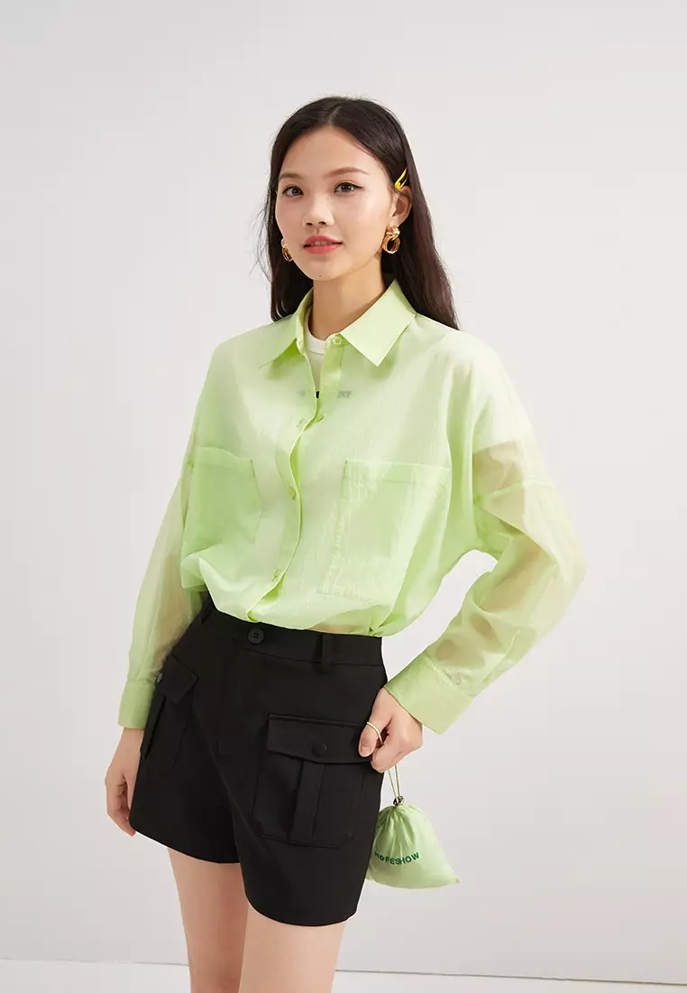 Loose Fit Semi Sheer Button Blouse