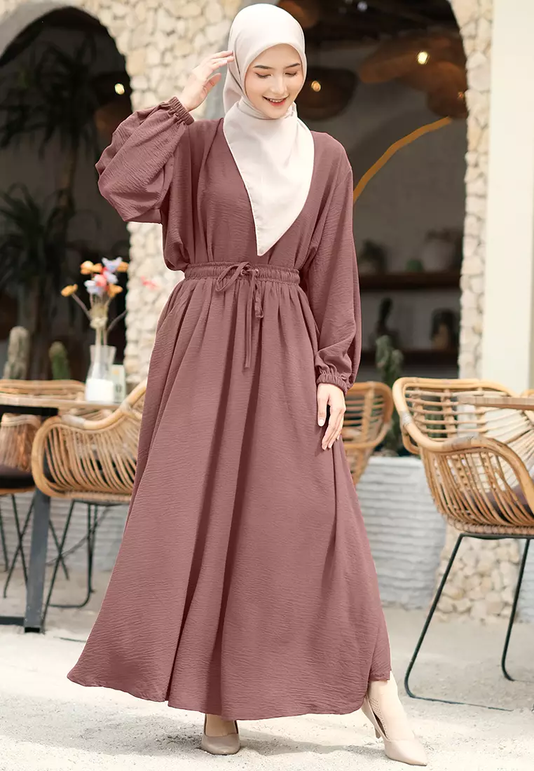 JV Hasanah Set Rok Baju Kurung Selena Mauve | Setelan Rok Crinkle Jumbo Busui