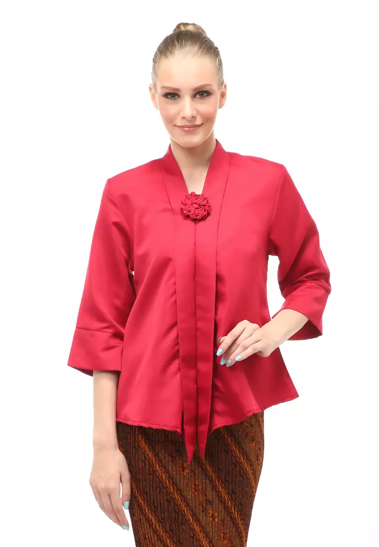 Elvia Kebaya Atasan Wanita Lengan Panjang Design Casual - Maroon