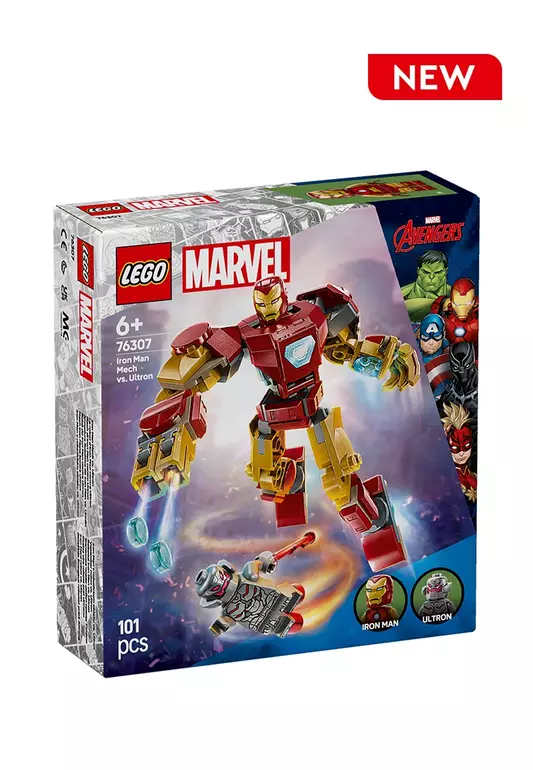 Super Heroes Marvel 76307 Iron Man Mech vs. Ultron, Age 6+, Building Blocks, 2025 (101pcs)