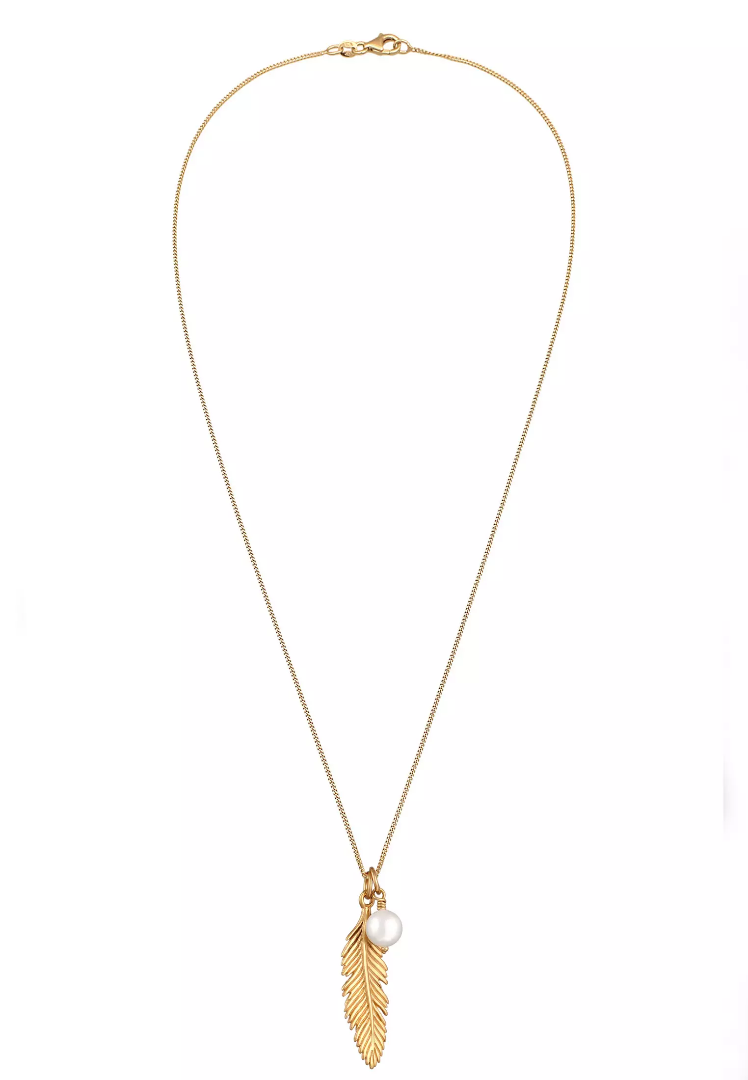 Necklace Feather Pendant Shell Core Pearl In Gold Plated