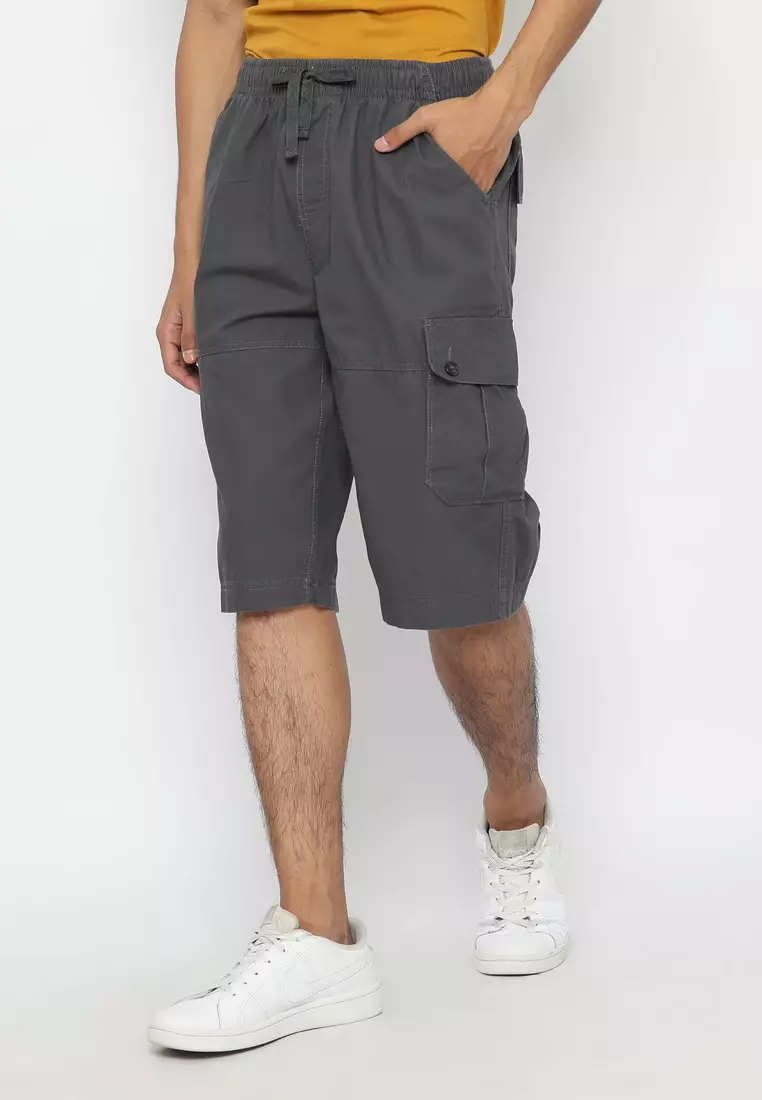 RBJ Celana Pendek Karet Cargo Cotton Dark Grey Pria