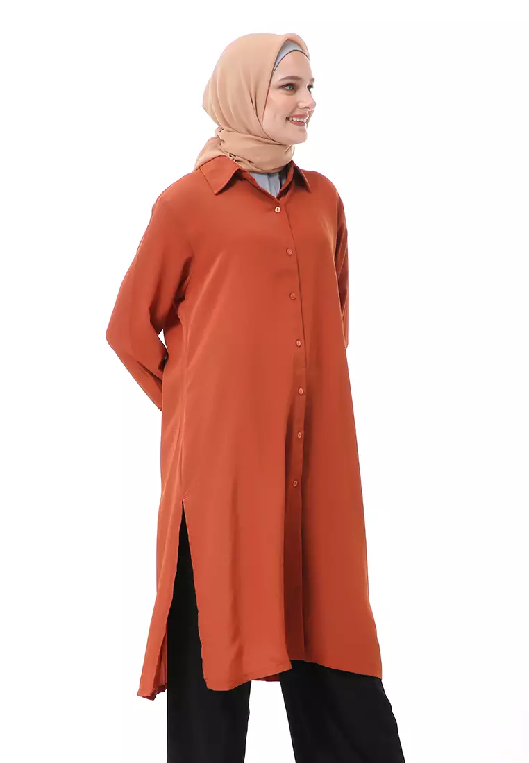 Nayya Long Tunik Muslimah Lengan Panjang Premium High Quality  - Brick