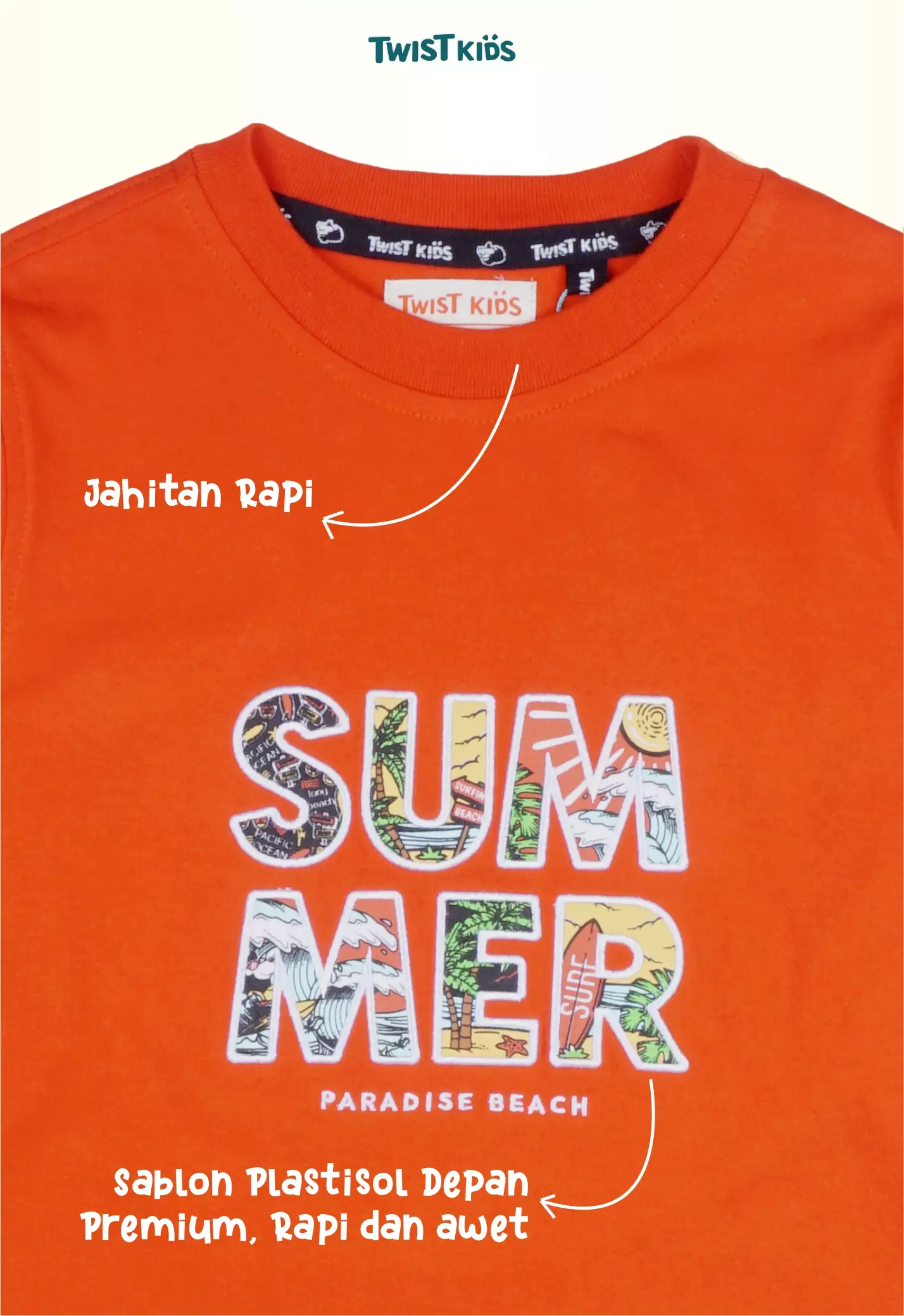 Twist Kids [Official Store] - Summer Splash Series, Reef C, Atasan/Longsleeve/Kaos Lengan Panjang, Baju Pantai Anak Laki-Laki (usia 4-14 tahun) Warna Terracotta