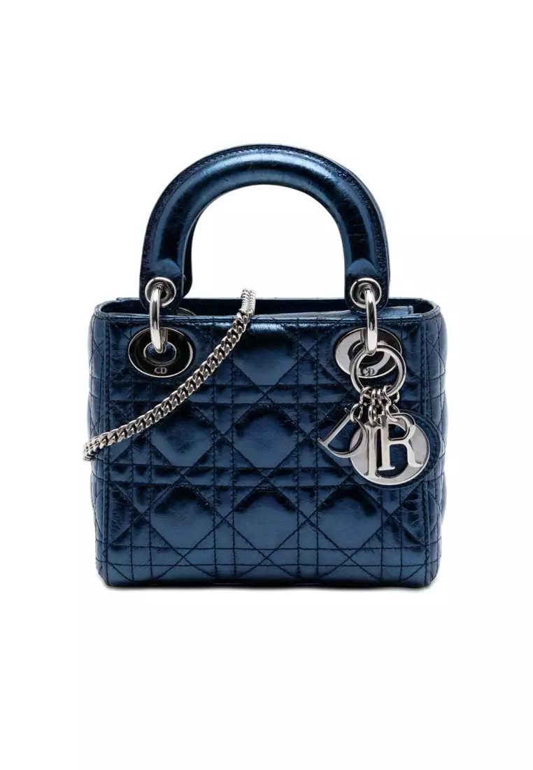 Pre-Loved Dior Mini Metallic Calfskin Cannage Lady Dior