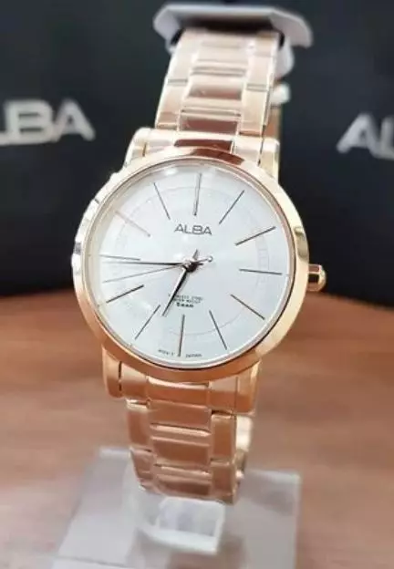 Jam Tangan Wanita Alba Prestige AH8410 AH8410X1 Strap Stainless Steel Rose Gold Color White Dial Rose Gold Color