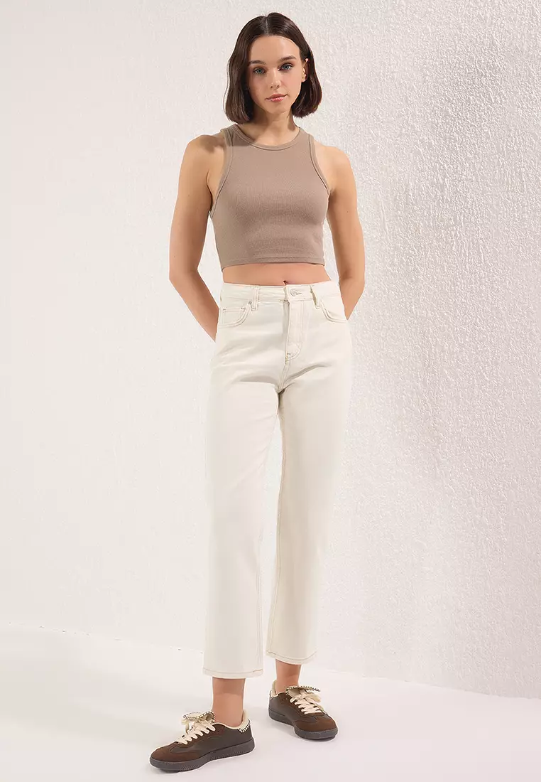 White High Waist Straight Jeans Twoss25Je00106