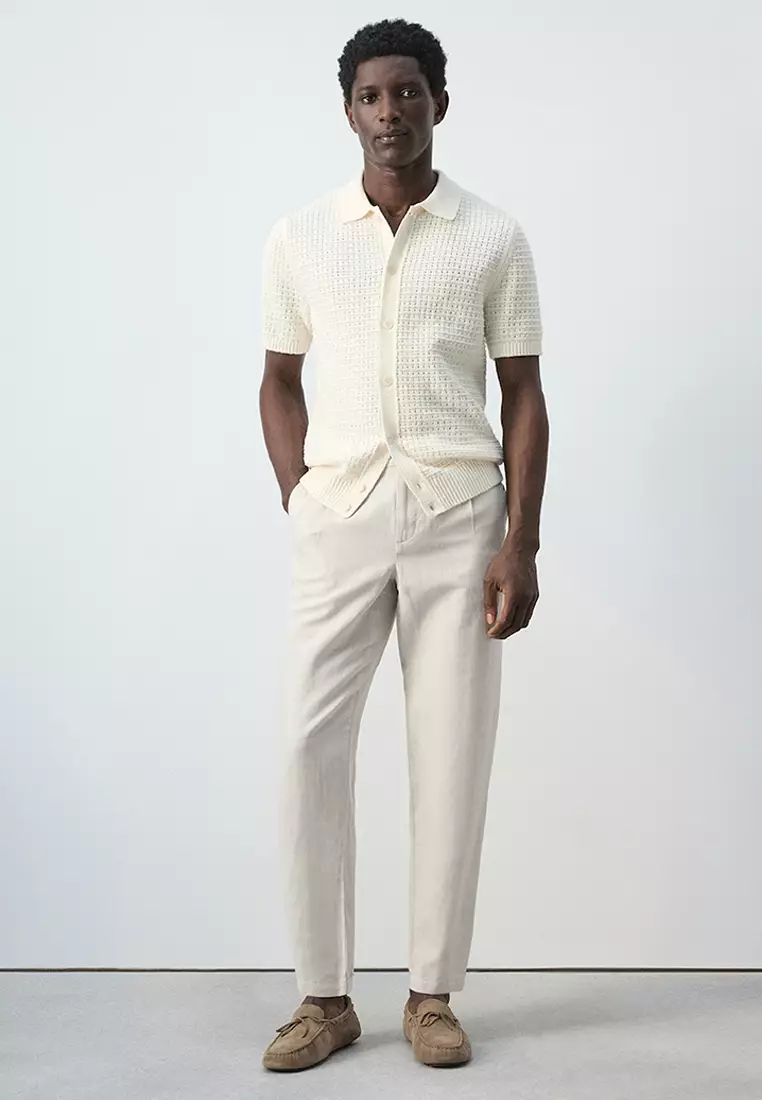 修身剪裁 短版亞麻棉質長褲