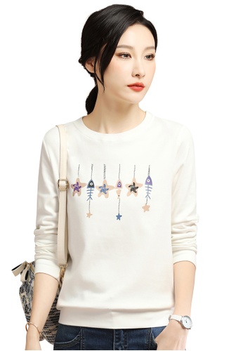 A-IN GIRLS white Simple Crew Neck Printed Sweater T-Shirt DDB31AA52129B0GS_1
