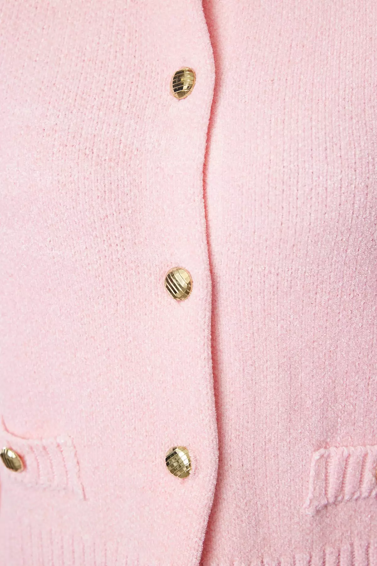 Pink Crop Premium Yarn/Special Yarn Pocket Detailed Jacket-Look Knitwear Cardigan TWOAW24HI00051