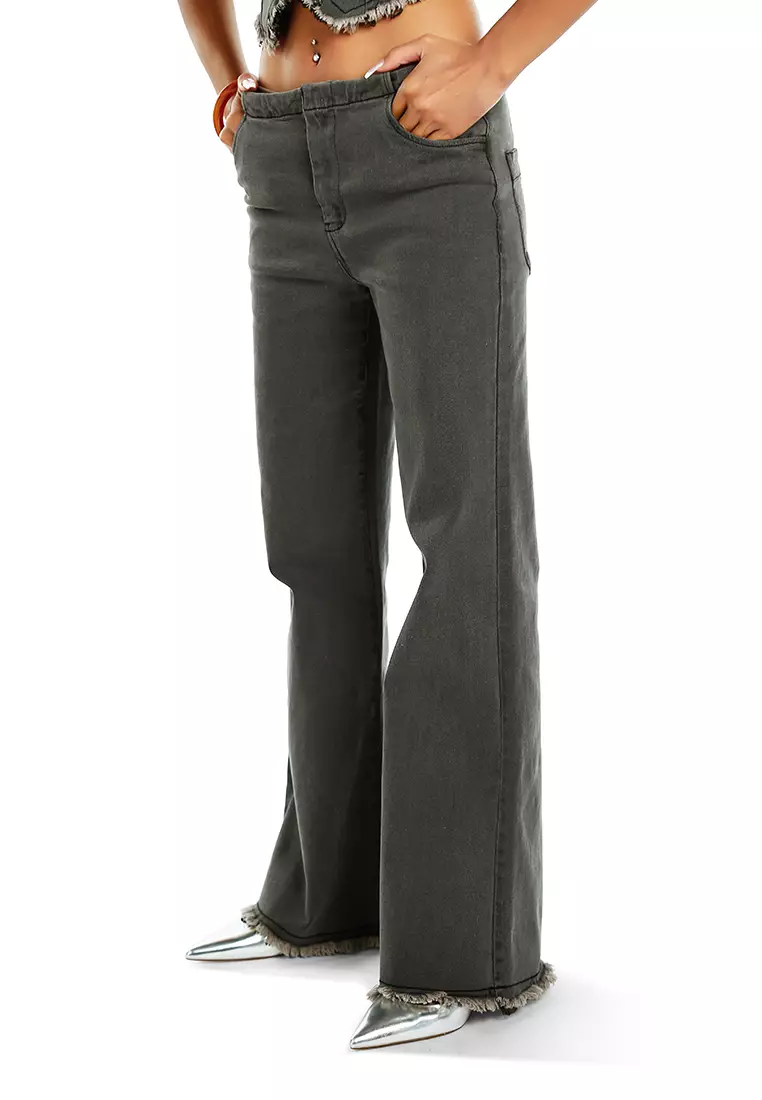 Flared Denim Jeans In Washed Black