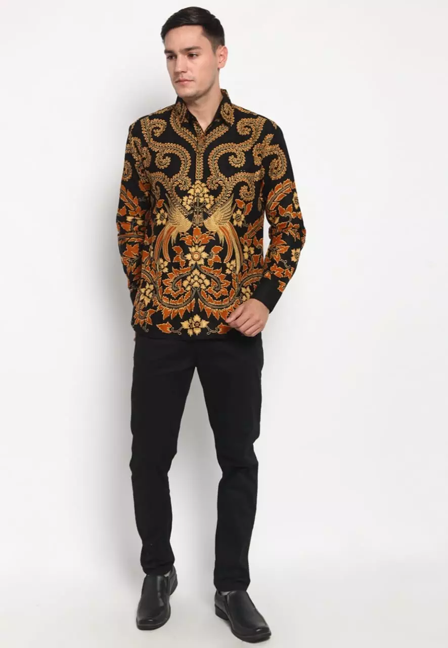 Kemeja Batik Pria Premium Slimfit Elegant Modern Lengan Panjang Yudistira Oranye