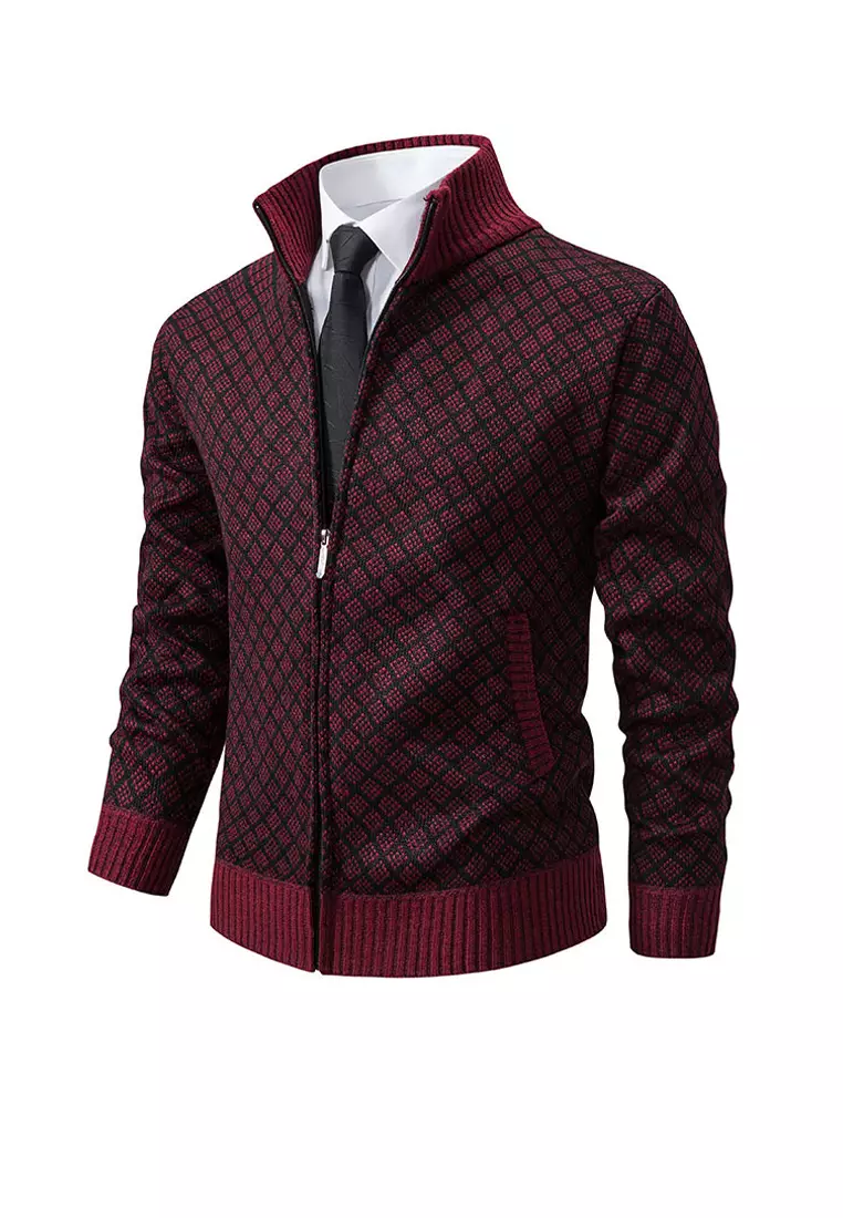 VANSA Fashionable Plaid Knitted Jacket VCM-Kw-228-6967