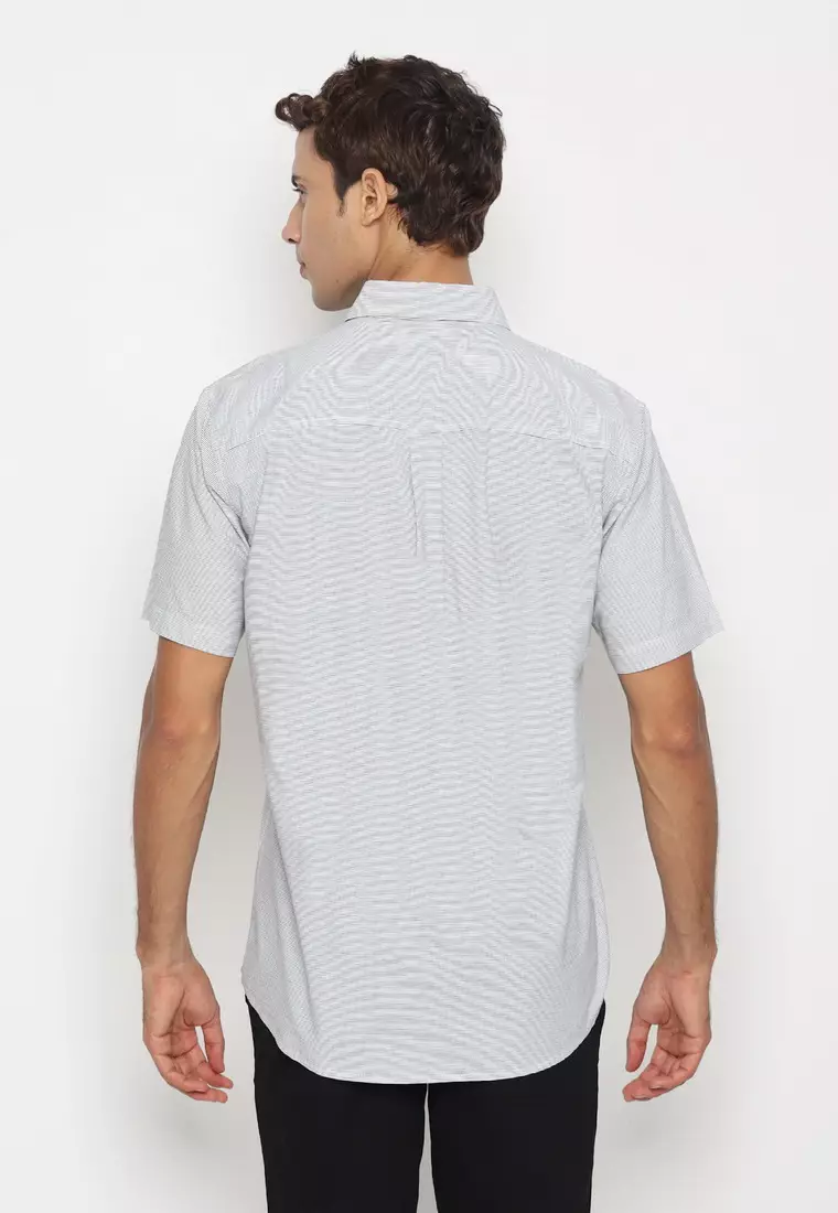 RBJ Kemeja Salur Printing Putih Regular Fit Pria