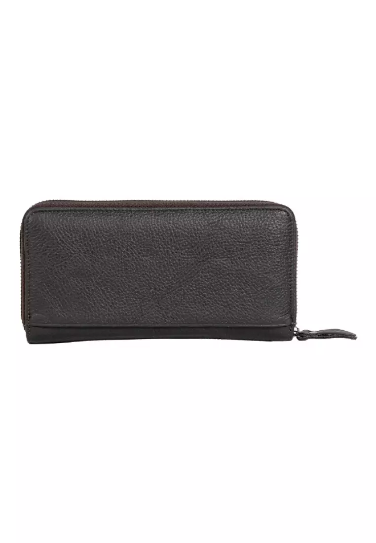 Men's RFID Leather Zip-Around 8 Card Slot Wallet with Wrist Strap EWB 50158