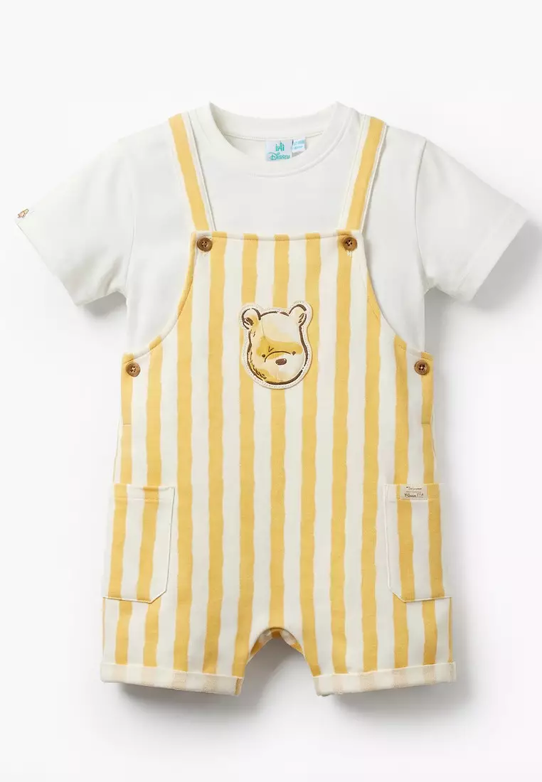 Babyshop Disney Crew Neck Short Sleeves T-Shirt And Dungaree Set With Winnie The Pooh Applique