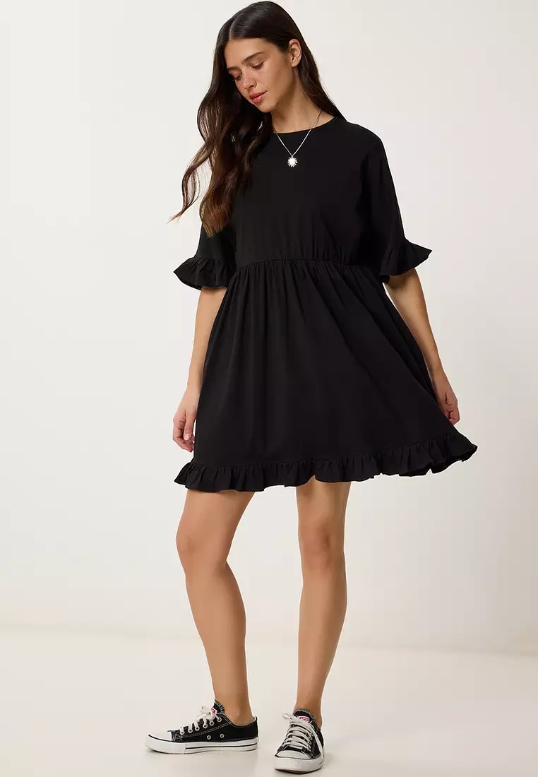 Women's Black Flounced Summer Knitted Dress Rc00159