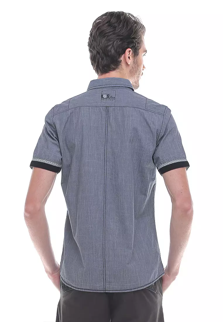 LGS - Slim Fit - Kemeja Fashion - Double Kantong - Corak - Abu
