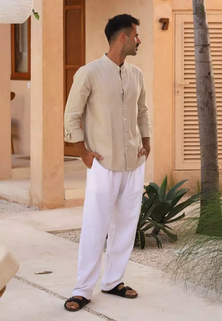 Duraz Kemeja Linen Lengan Panjang Pria Cream | Linen Long Sleeve Shirt Men Cream