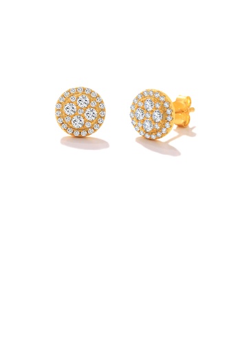 Glamorousky white 925 Sterling Silver Plated Gold Simple Bright Geometric Round Stud Earrings with Cubic Zirconia 31248ACABED5F6GS_1