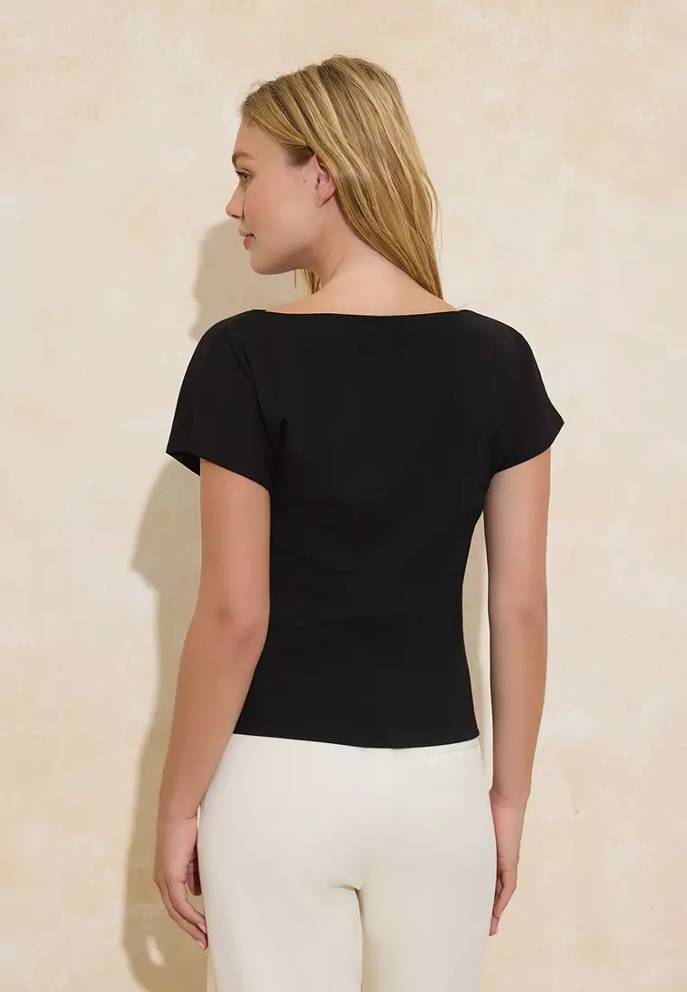 Boat Neck Ruched Top