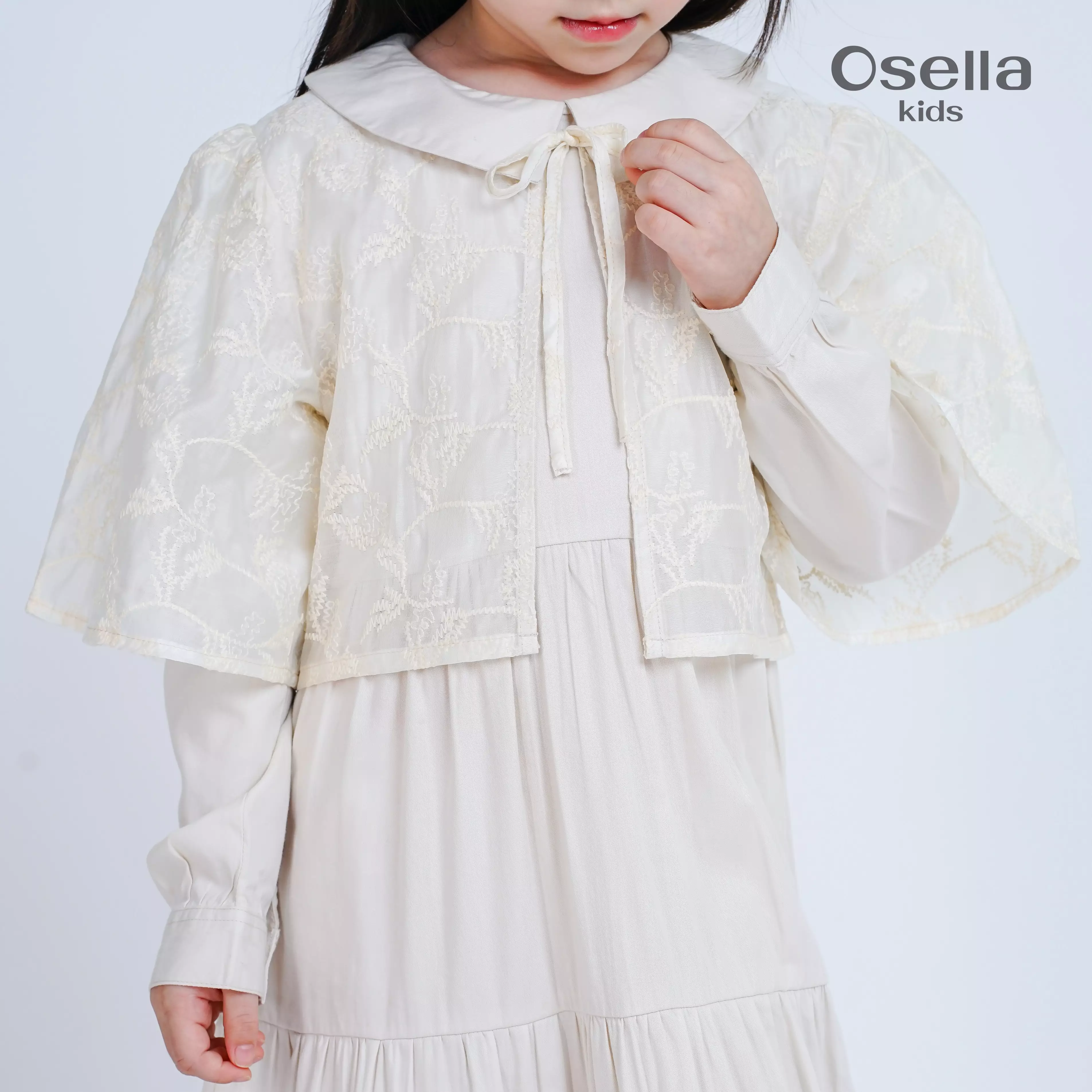 Osella Kids Inara Tiered Maxi Dress In Ivory 1357660688 | Gaun Panjang Raya Anak Perempuan