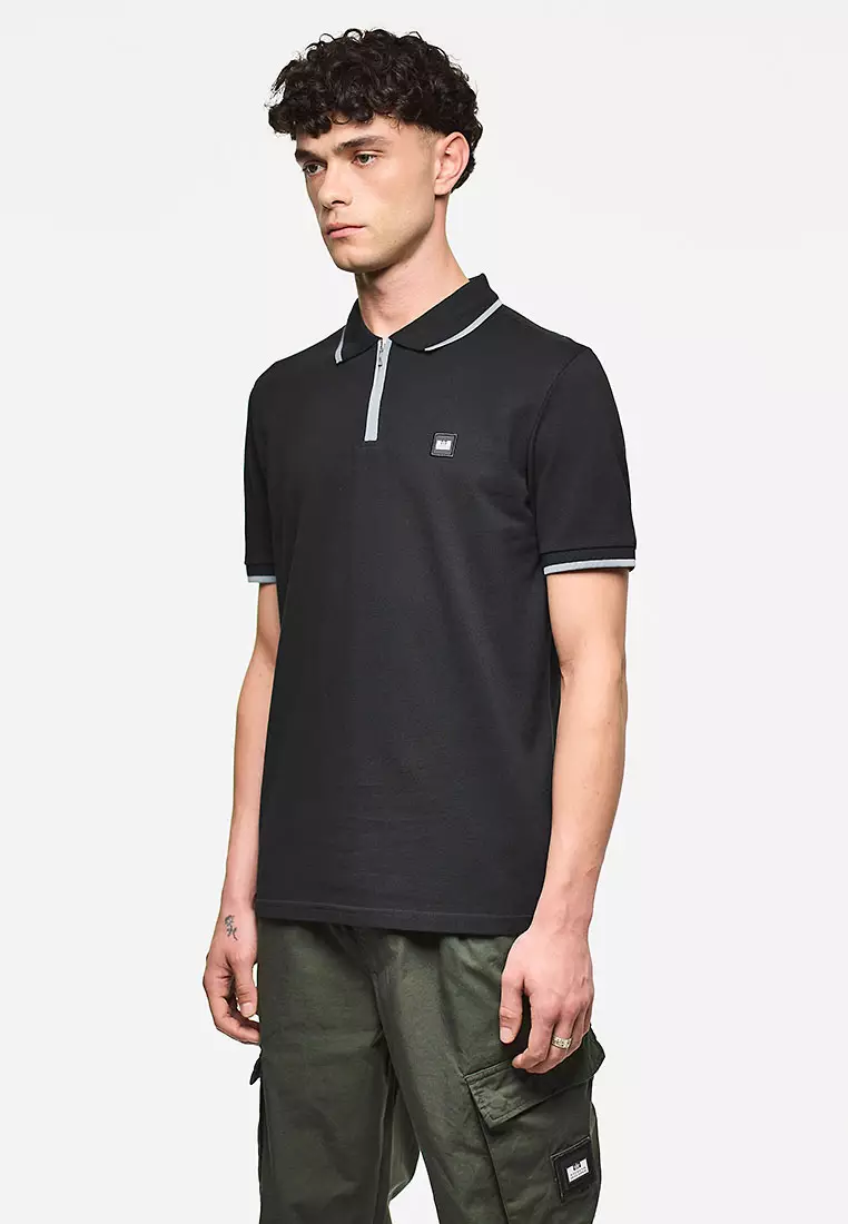 MENS BLACK/PORPOISE MONTI ZIP POLO WITH PARACHUTE DETAIL