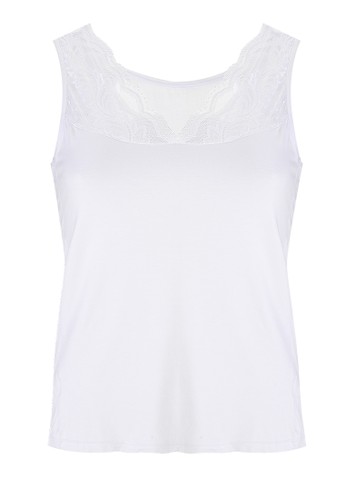 Camisole in Lace-Lace Neckline See Through -White