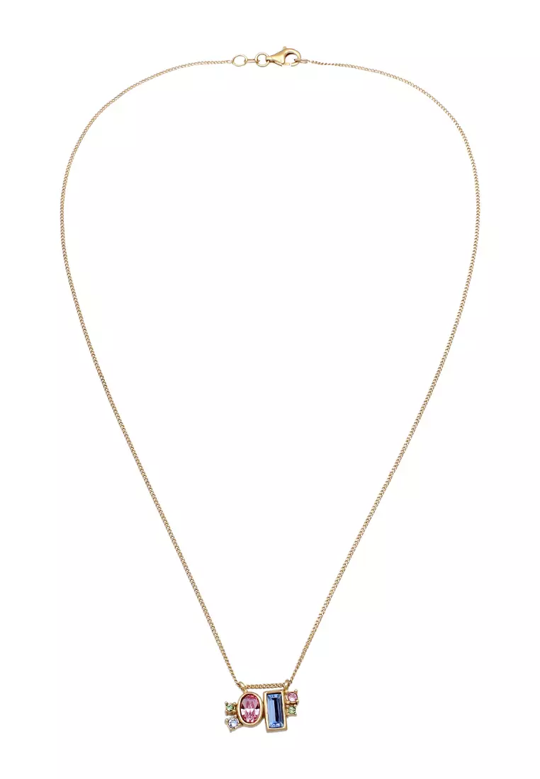施华洛世奇® 粉色、蓝色、镀金水晶项链