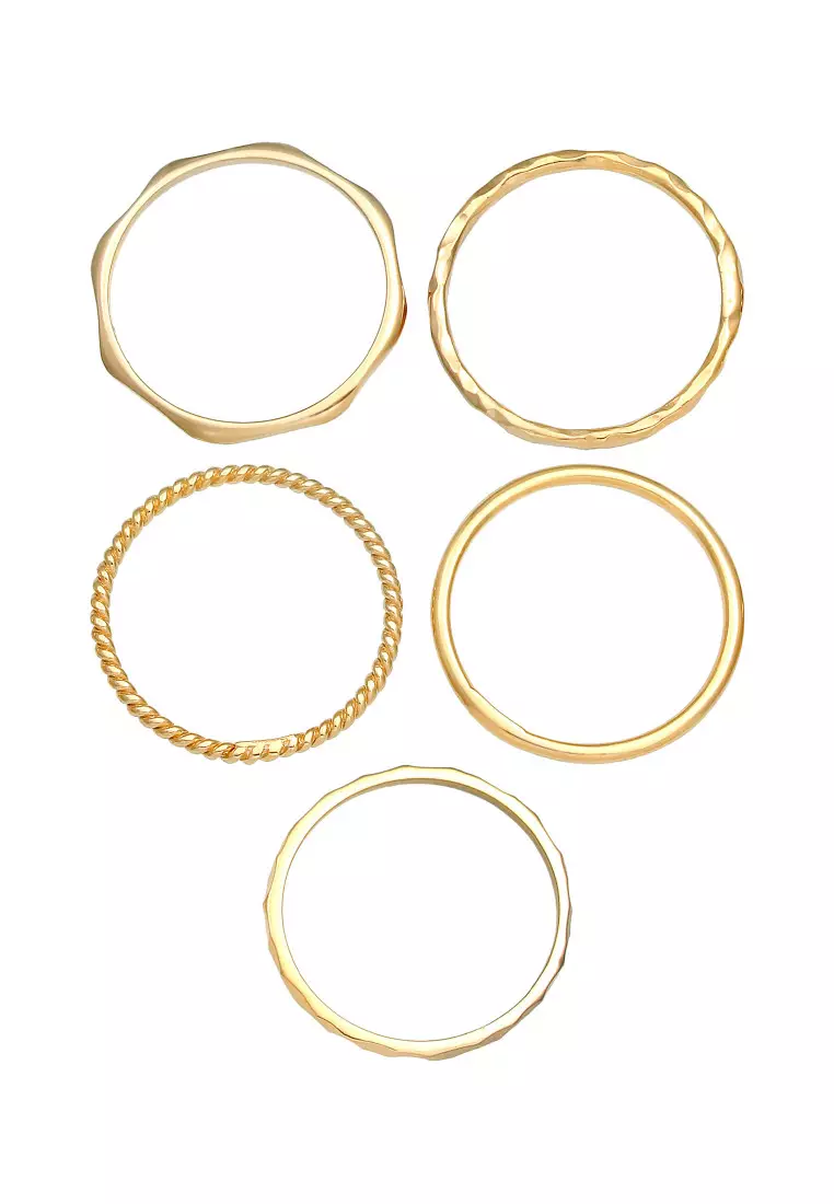 Cincin Perhiasan Perak 925 Wanita Set Stacking Minimalist Gold Plated