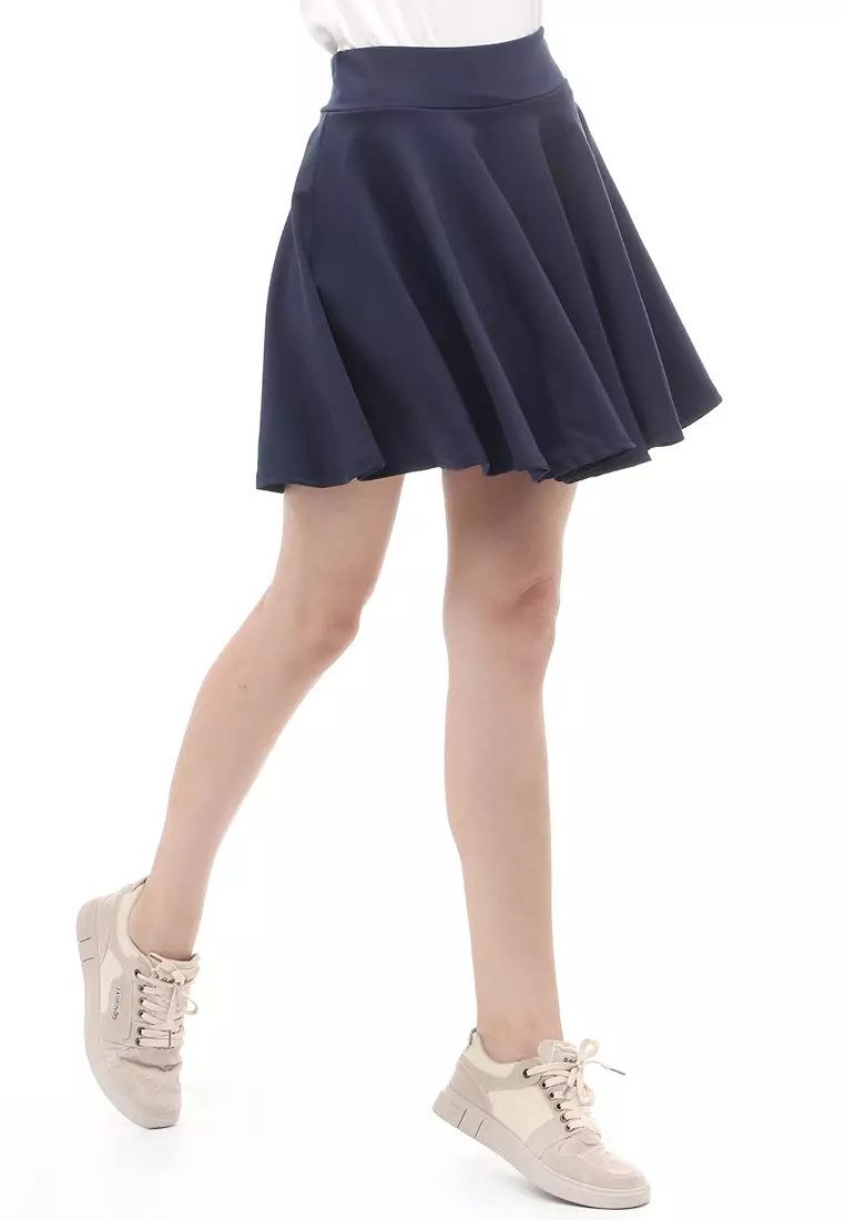 Rok Midi Bawahan Wanita Motif Solid Casual Relaxed Fit - Navy